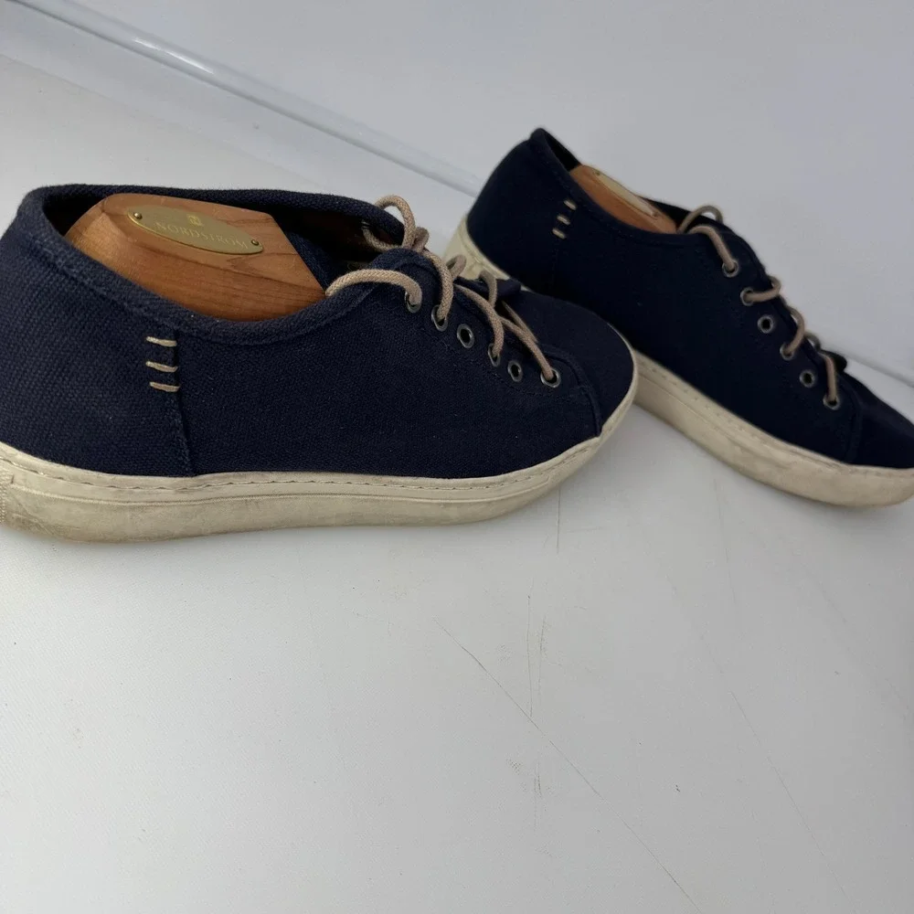 Frye Ludlow Low Top Sneakers Men 11.5 Navy Blue Canvas Leather Laces 3480163
